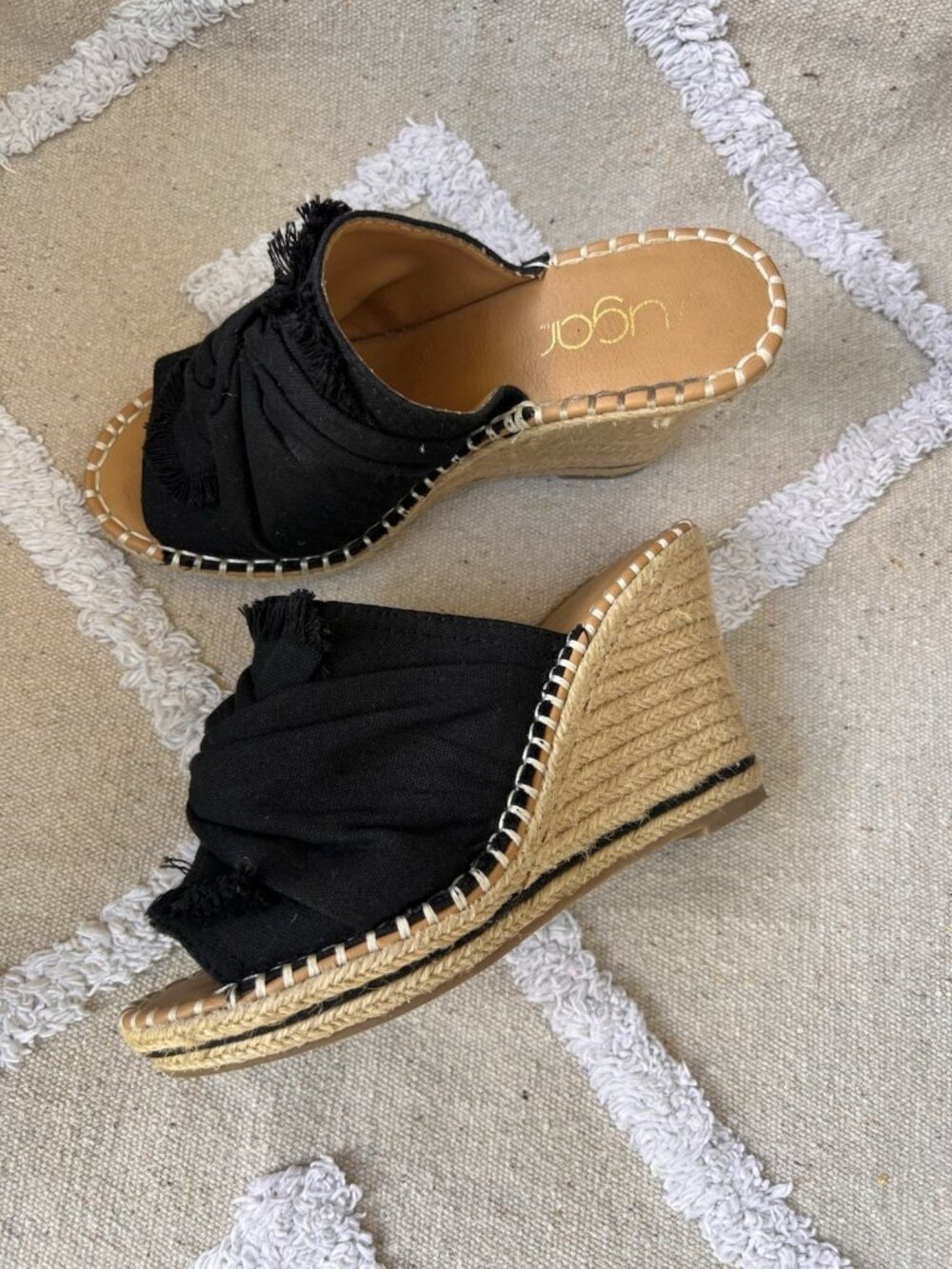 Sugar Honora Black Espadrille Wedge Sandals Size 6